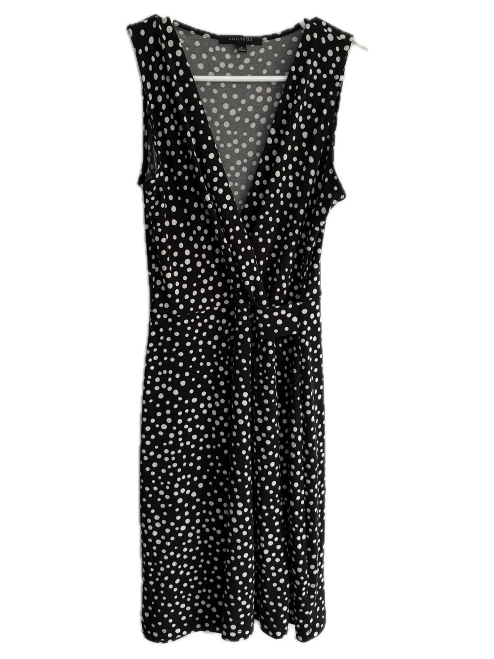 Hailey 23 - Stitch Fix. Polka Dot Faux Wrap Midi Dress - Black/White